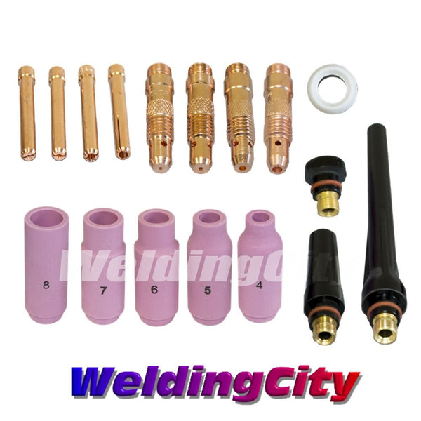 WeldingCity TIG Welding Accessory Kit Cup-Collet-Collet Body-Gasket-Back Cap 0.040"-1/16"-3/32"-1/8" for Torch 17, 18 & 26 T5
