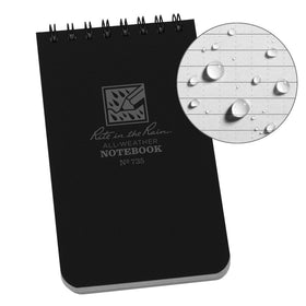 Rite in the Rain Weatherproof Top-Spiral Notebook, 3" x 5", Black Cover, Universal Pattern (No. 735)