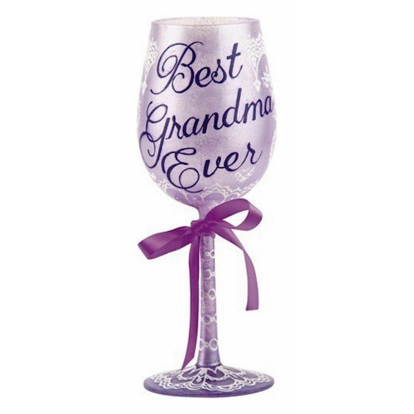 Designs by Lolita “Best Grandma Ever” Hand-painted Artisan Wine Glass, 15 oz.