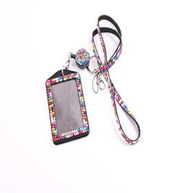 QIDUN girl Badge Holder Rhinestone Lanyard Bling Crystal Necklace Badge Card Holder for Business Id/key/cell Phone ( colorful) (colorful)