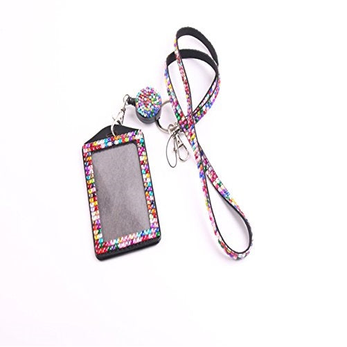 QIDUN girl Badge Holder Rhinestone Lanyard Bling Crystal Necklace Badge Card Holder for Business Id/key/cell Phone ( colorful) (colorful)