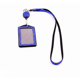 QIDUN girl Badge Holder Rhinestone Lanyard Bling Crystal Necklace Badge Card Holder for Business Id/key/cell Phone ( colorful) (Blue)