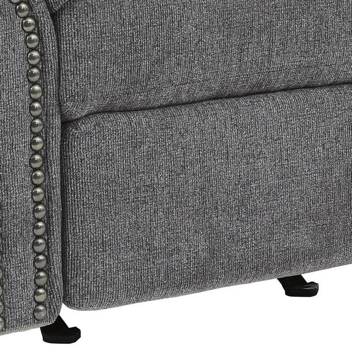 Nickel Nailhead Trim Fabric Upholstered Rocker Recliner, Gray