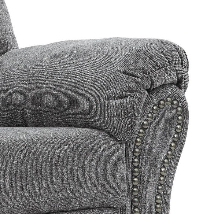 Nickel Nailhead Trim Fabric Upholstered Rocker Recliner, Gray