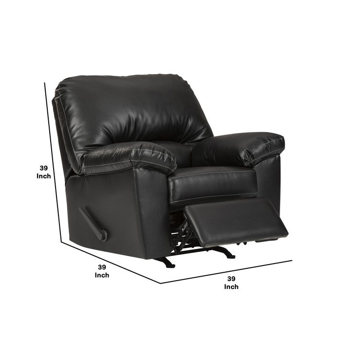 Leatherette Rocker Recliner with Pillow Top Armrest, Black