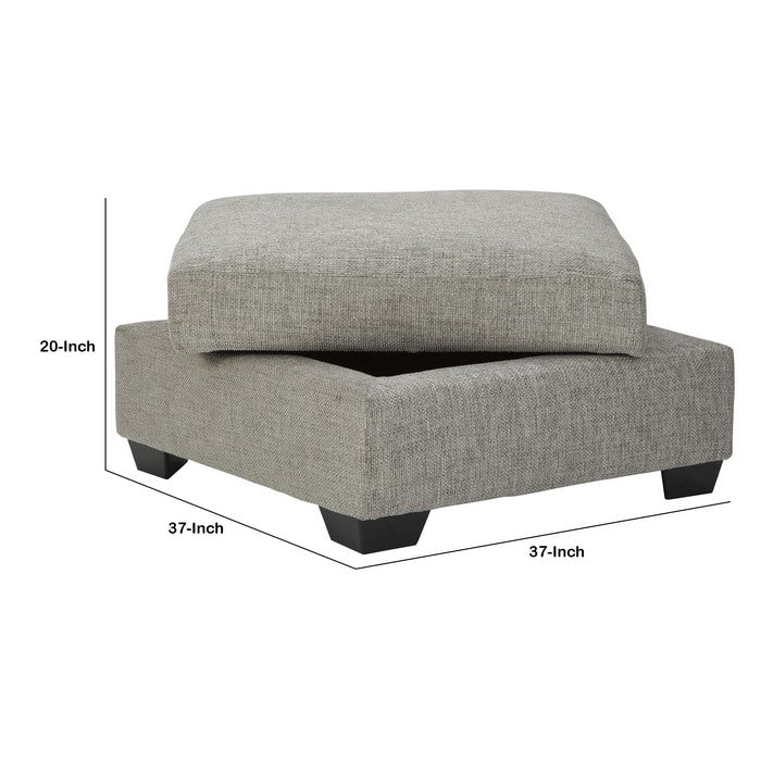 Wooden Ottoman with Textured Polyester Upholstery and Storage, Light Gray
