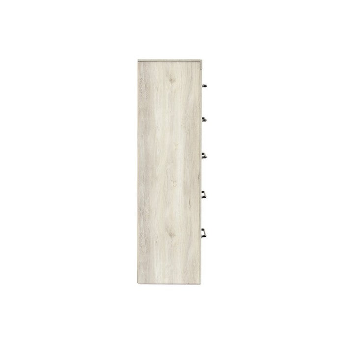 Grained 5 Drawer Wooden Chest with Bar Pull Handles, Distressed White