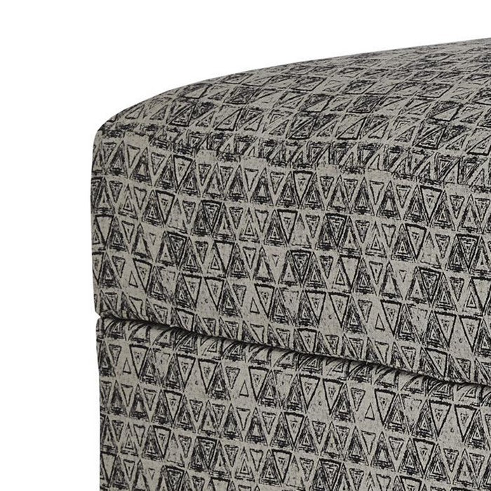 Contemporary Polyester Upholstered Ottoman with Storage, Gray and Black