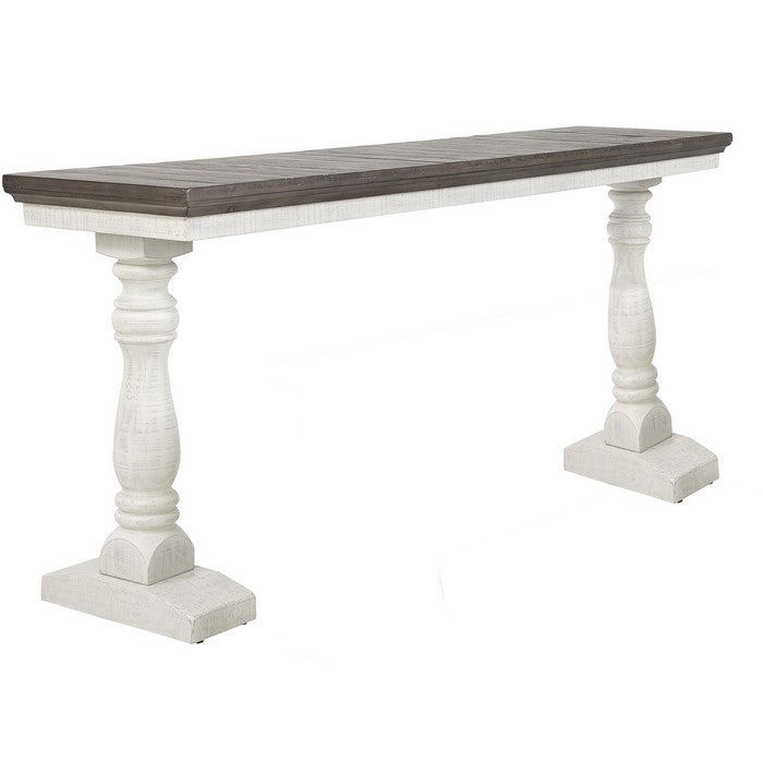 Rectangular Church Pew Shaped Wooden Dining Set, Gray and Antique White