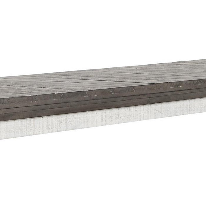 Rectangular Church Pew Shaped Wooden Dining Set, Gray and Antique White