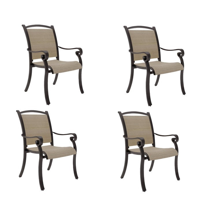 Hand Woven Resin Wicker and Aluminum Arm Chair, Set of 4, Brown