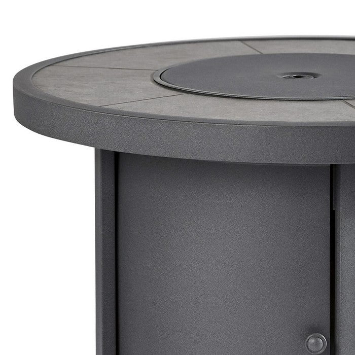 Round Metal Frame Fire Pit with Battery Operated Ignition, Gray