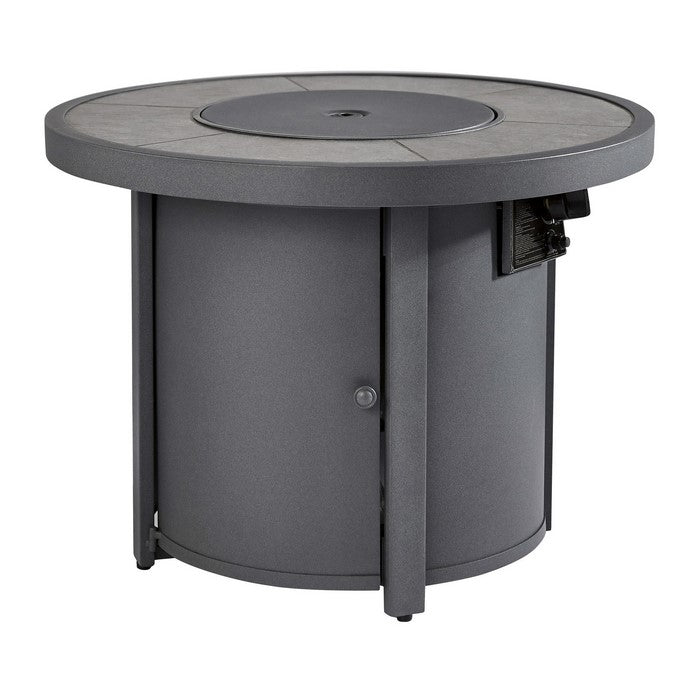 Round Metal Frame Fire Pit with Battery Operated Ignition, Gray