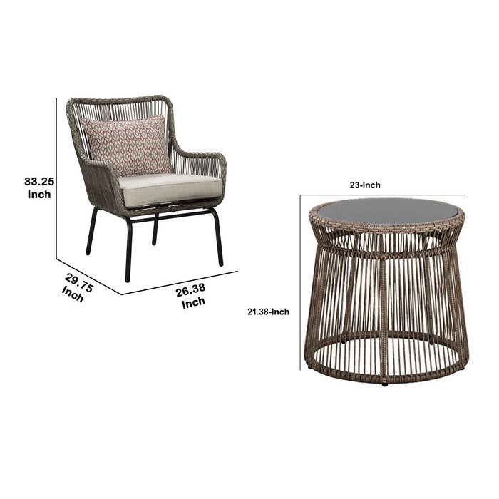 Hand Woven Resin Wicker 3 Piece Patio Set, Brown