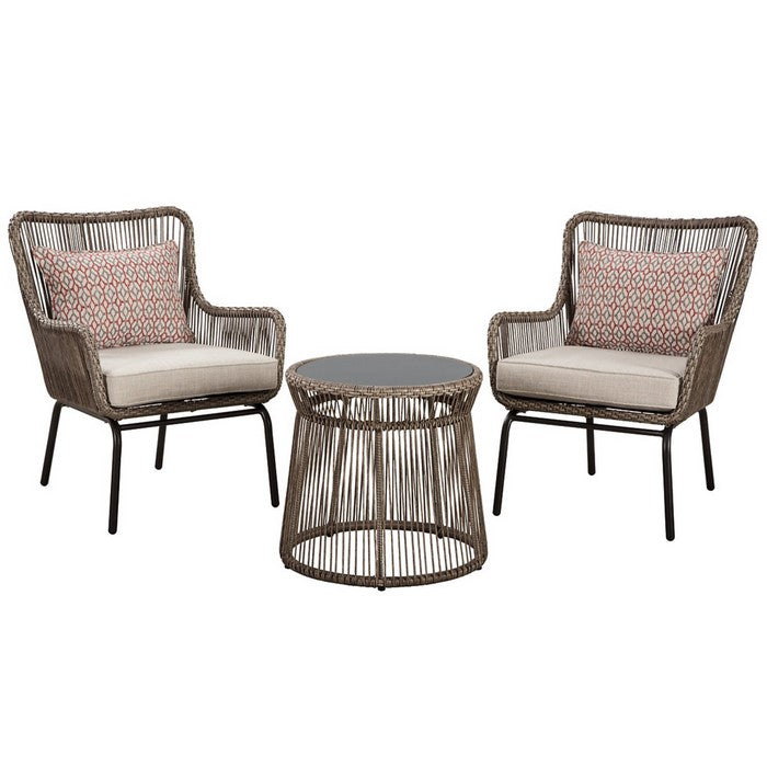 Hand Woven Resin Wicker 3 Piece Patio Set, Brown