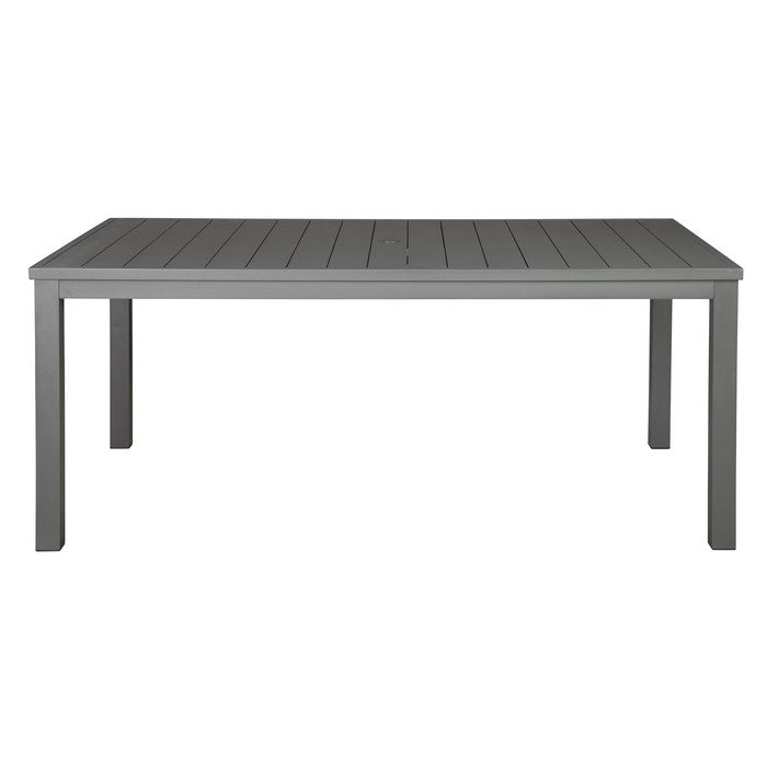 Industrial Slatted Rectangular Dining Table with Straight Legs, Gray