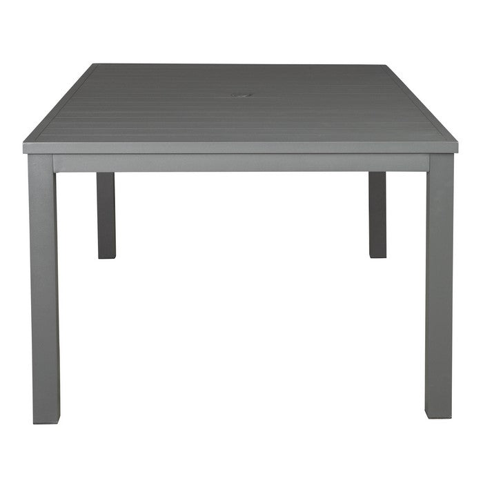 Industrial Slatted Rectangular Dining Table with Straight Legs, Gray