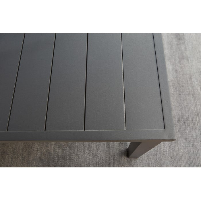 Industrial Slatted Rectangular Dining Table with Straight Legs, Gray