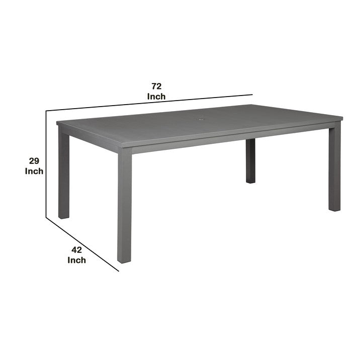 Industrial Slatted Rectangular Dining Table with Straight Legs, Gray