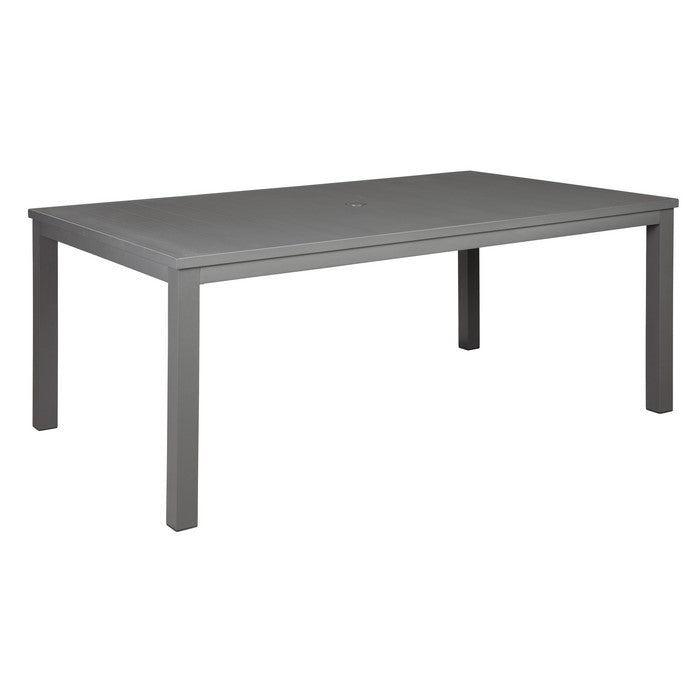 Industrial Slatted Rectangular Dining Table with Straight Legs, Gray