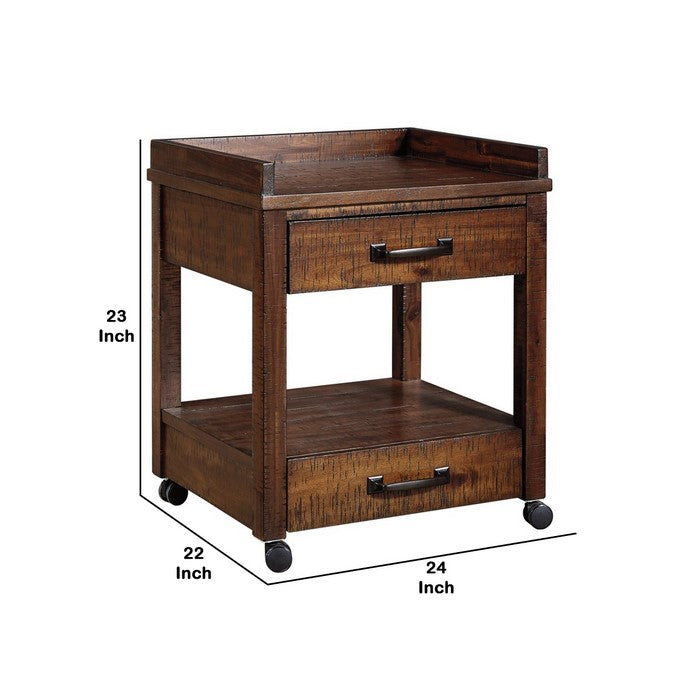 2 Drawers and 1 Open Compartment Wooden Printer Stand with Casters, Brown