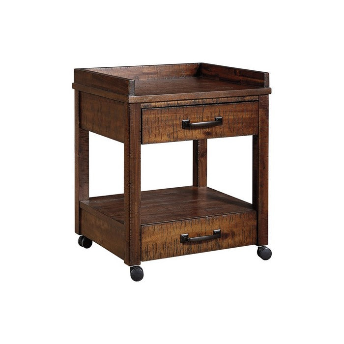 2 Drawers and 1 Open Compartment Wooden Printer Stand with Casters, Brown