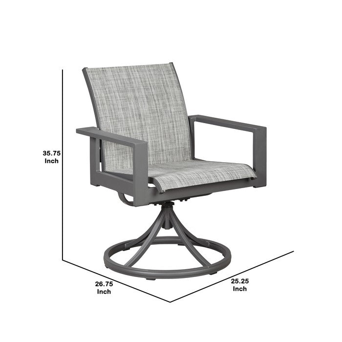 Fabric Upholstered Sling Swivel Metal Chair, Set of 2, Gray