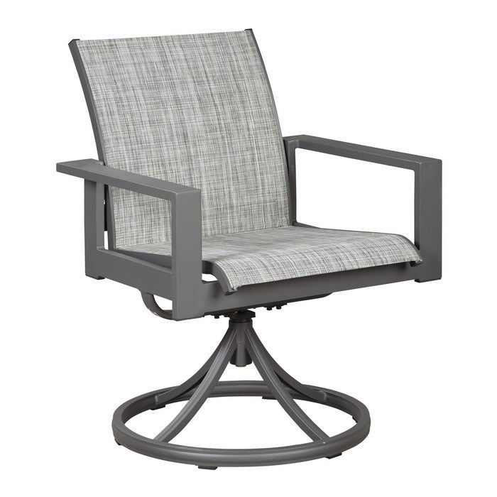 Fabric Upholstered Sling Swivel Metal Chair, Set of 2, Gray
