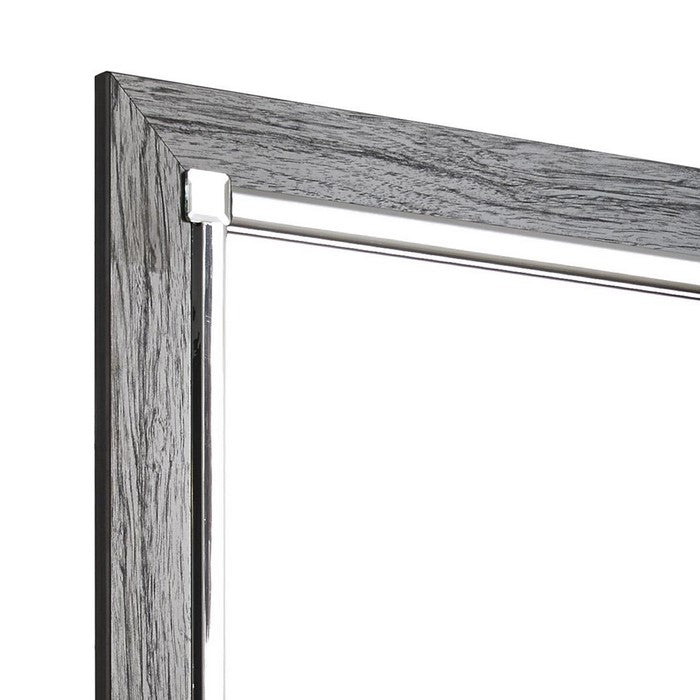 Contemporary Square Shape Bedroom Mirror with Wood Grain Texture, Gray