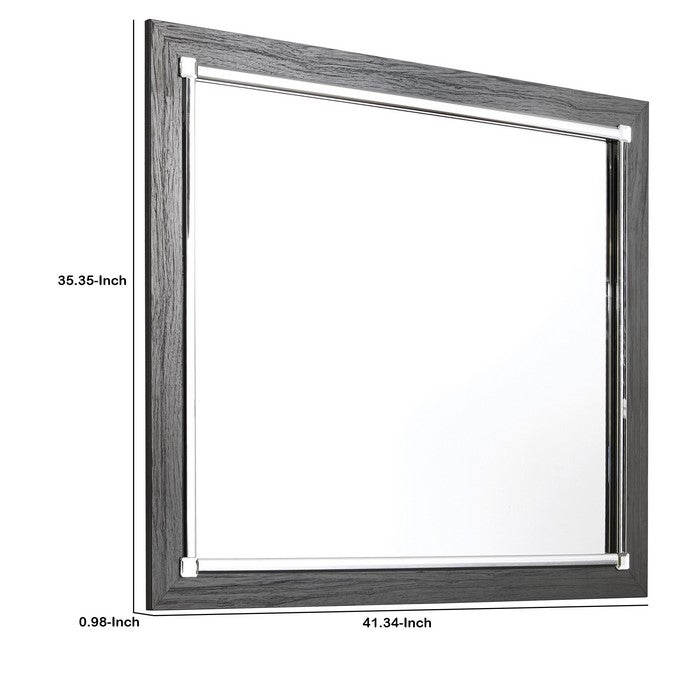 Contemporary Square Shape Bedroom Mirror with Wood Grain Texture, Gray