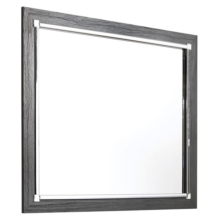 Contemporary Square Shape Bedroom Mirror with Wood Grain Texture, Gray