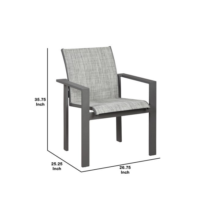 Fabric Upholstered Sling Arm Chair, Set of 4, Gray