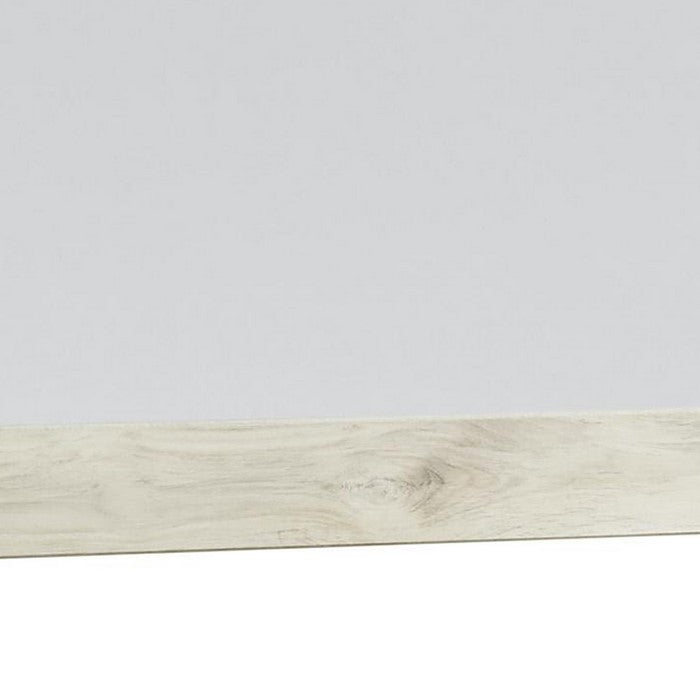Contemporary Bedroom Mirror with Wood Grain Texture, White and Silver