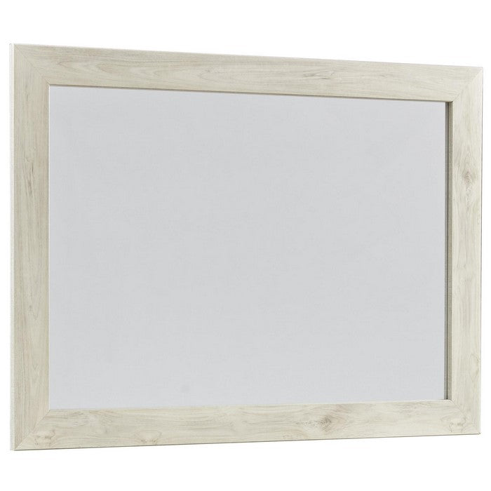 Contemporary Bedroom Mirror with Wood Grain Texture, White and Silver