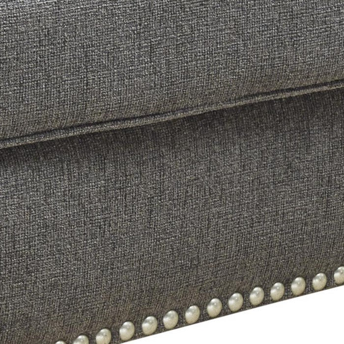 Wooden Ottoman with Polyester Upholstery and Nail Head Trims , Gray