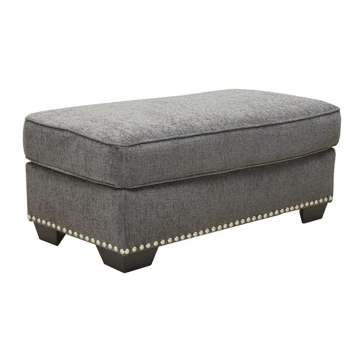 Wooden Ottoman with Polyester Upholstery and Nail Head Trims , Gray