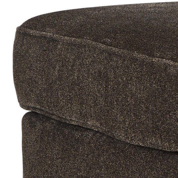 Fabric Upholstered Ottoman with Nailhead Trims and Bun Feet, Dark Brown