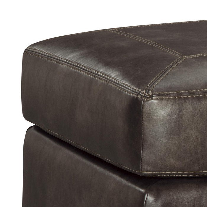 Traditional Wooden Ottoman with Nailhead Trims and Bun Feet, Brown
