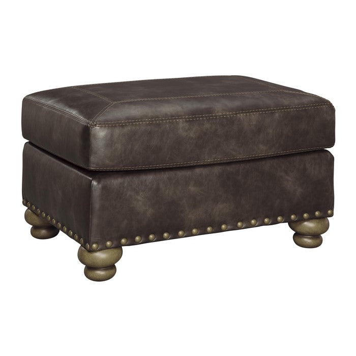 Traditional Wooden Ottoman with Nailhead Trims and Bun Feet, Brown