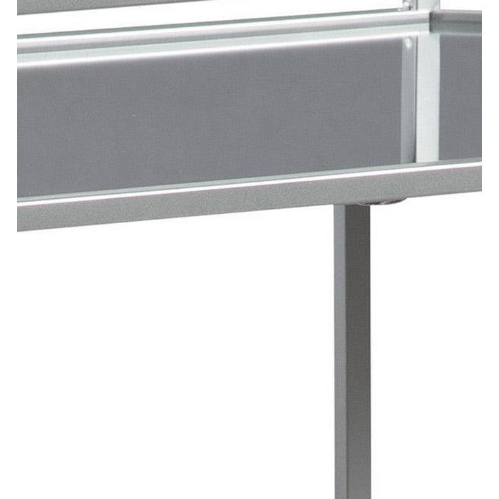 Octagonal Metal Bar Cart with Mirrored Top and Bottom, Silver