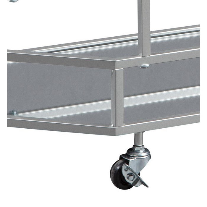 Octagonal Metal Bar Cart with Mirrored Top and Bottom, Silver