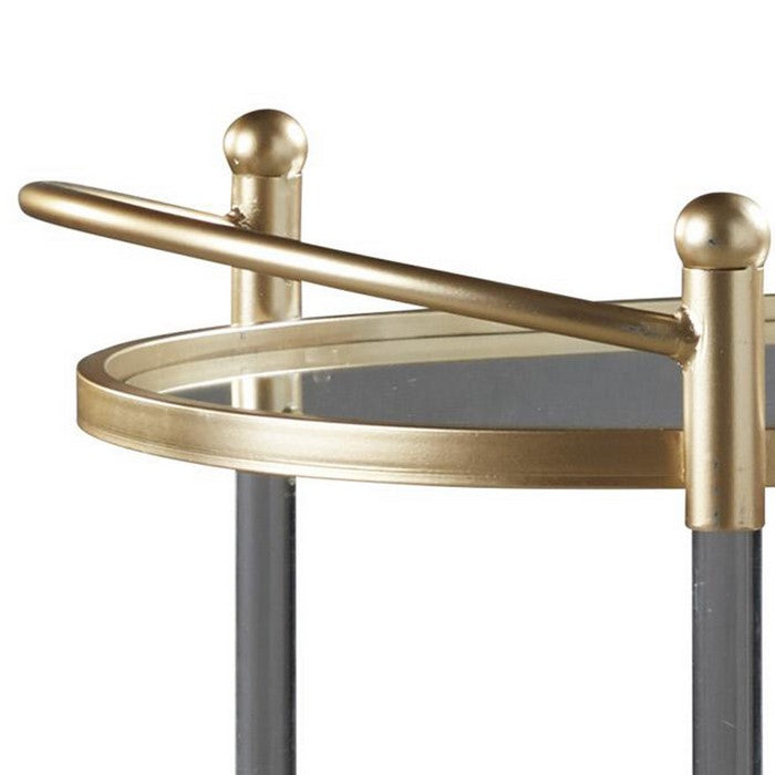 Metal Bar Cart with Oblong Tray Top and Bottom, Gold and Silver
