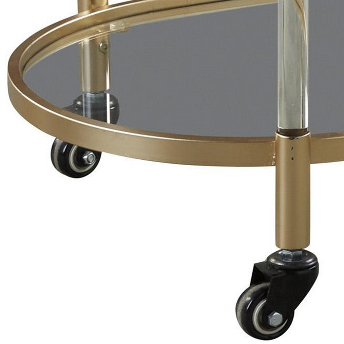 Metal Bar Cart with Oblong Tray Top and Bottom, Gold and Silver