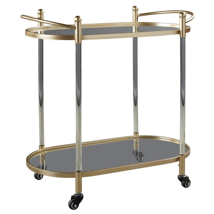 Metal Bar Cart with Oblong Tray Top and Bottom, Gold and Silver