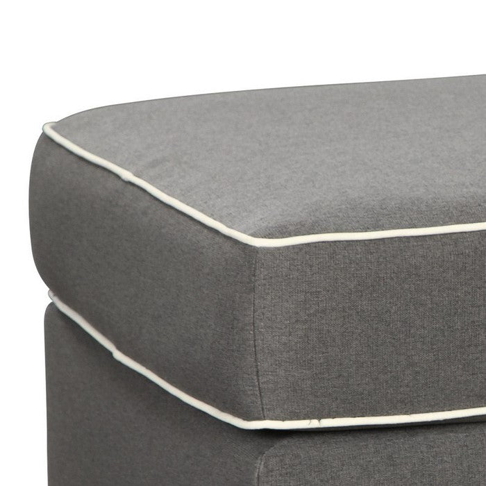 Wooden Ottoman with Polyester Upholstery and Block Legs, Gray and White