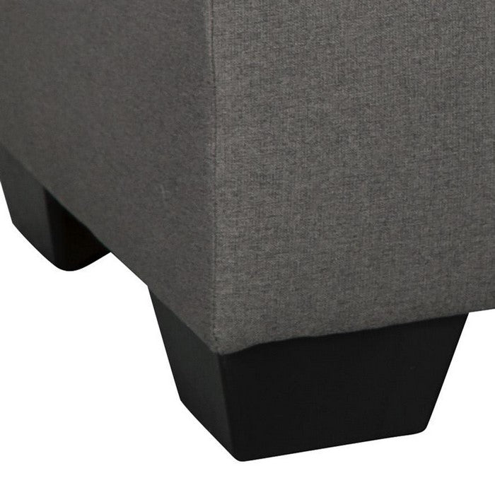 Wooden Ottoman with Polyester Upholstery and Block Legs, Gray and White