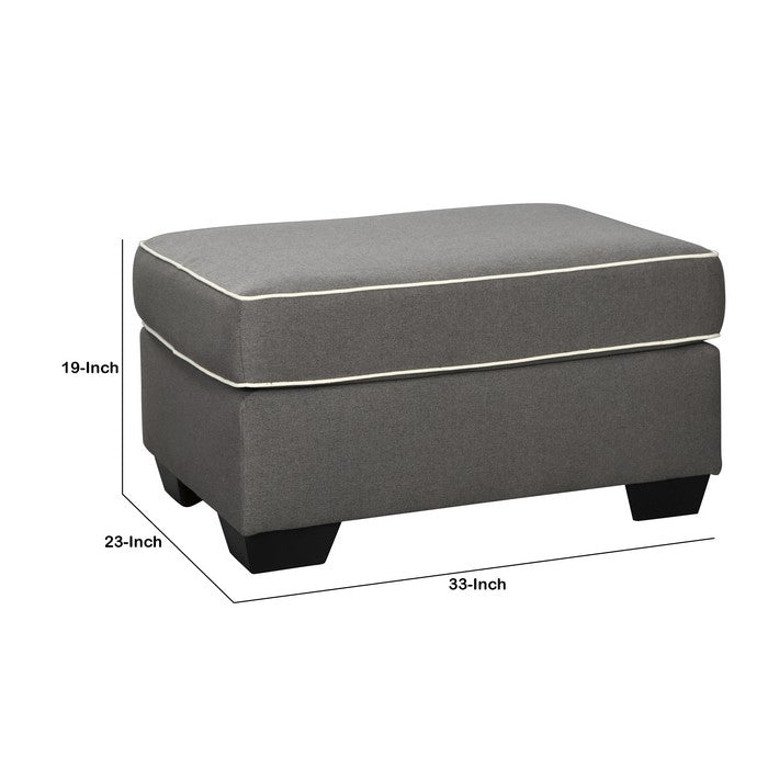Wooden Ottoman with Polyester Upholstery and Block Legs, Gray and White