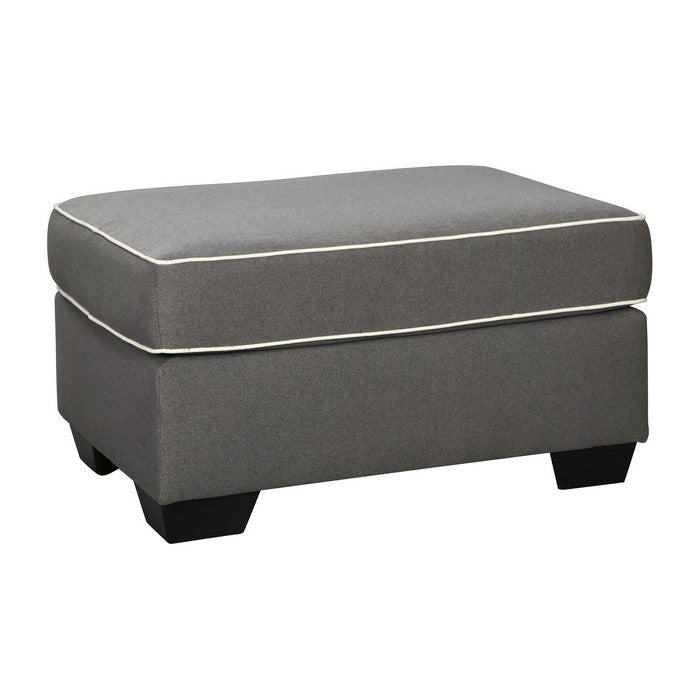Wooden Ottoman with Polyester Upholstery and Block Legs, Gray and White
