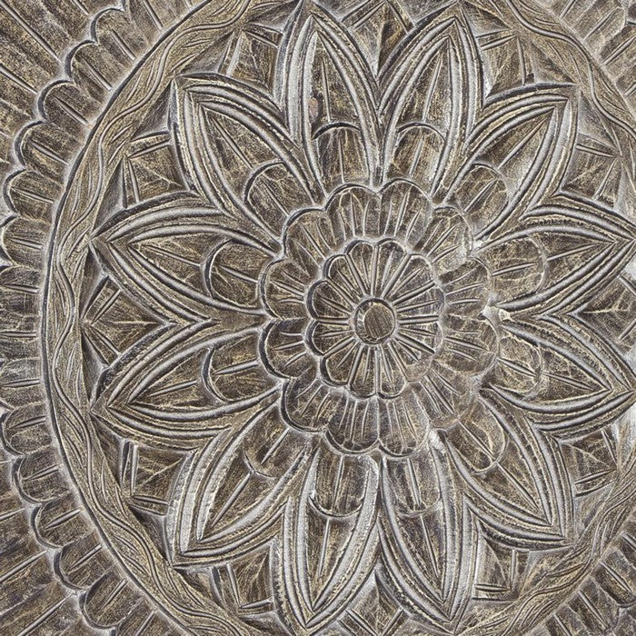 Rectangular Wooden Wall Decor with Textured Medallion Pattern, Antique Gray