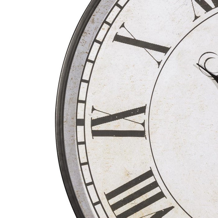 Round Metal Wall Clock with Roman Numerals, Black and White